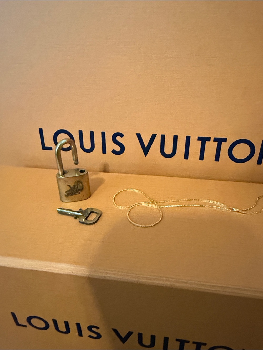Louis Vuitton Gold-Tone Padlock Necklace with Key Charm